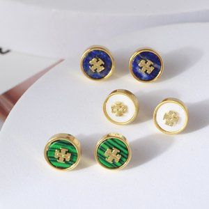 Tory Burch Round Zircon Logo Stud Earrings